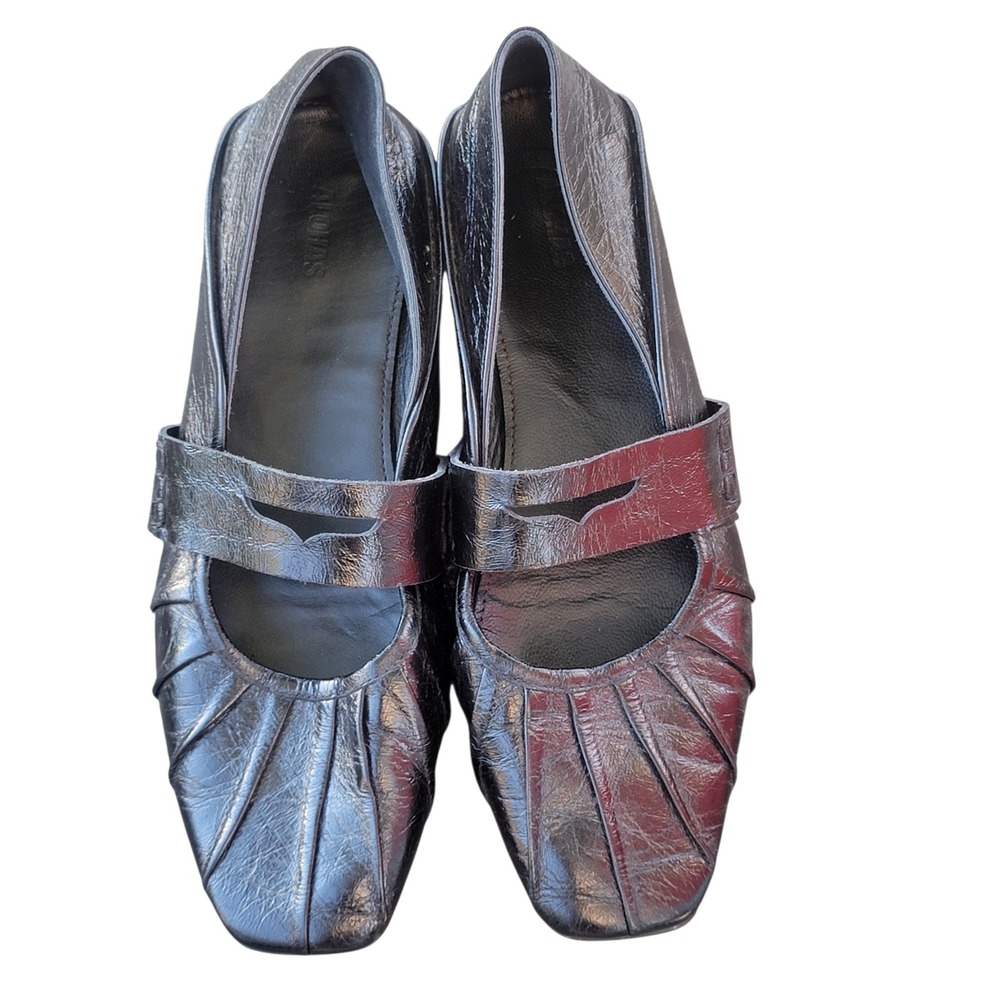 ALOHAS Metallic Black Crinkled Leather Mary Jane Penny Loafers EU 41 Portugal